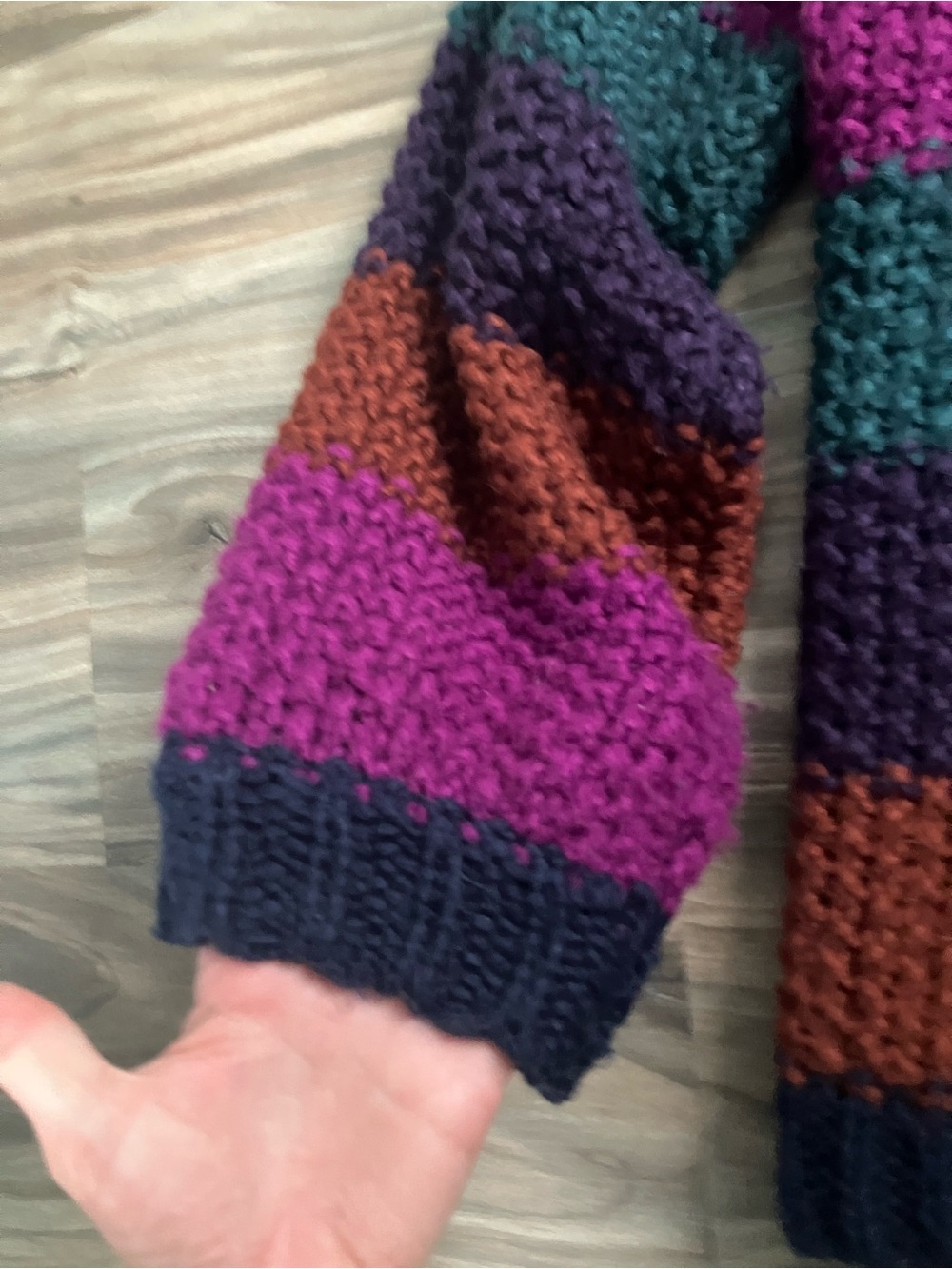 NATURAL LIFE Rust Orange and Navy Chunky Knit Sweater - Picture 5 of 6